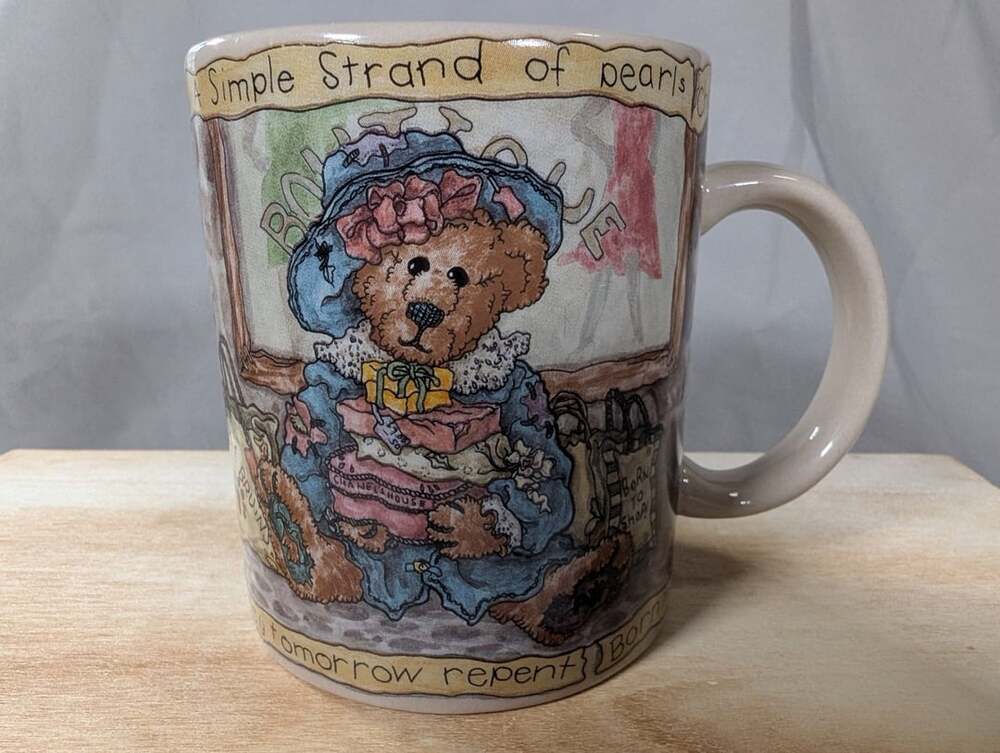 Vintage 1999 Boyds Collection Bearware Pottery Works Born To Shop Coffee Mug